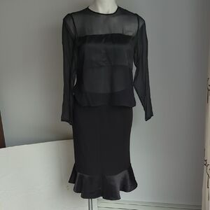 Oleg Cassini Black Tie vintage sheer Silk formal top with Flounce Hem Context 6P